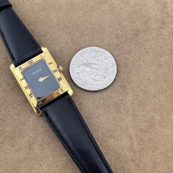 Vintage Super Thin Gucci Gold Watch New Black Leather Strap - Picture 8 of 8